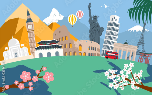 Journey in vacation. travel and tourism landmark around the world. famous building. illustration vector. 