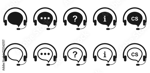 Headphones with chat icon. symbol of online support, customer service, call center or operator. flat design vector illustration isolated on white background.