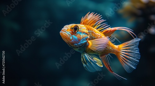 An odd fish swims at depth in the dark. Generative Ai. photo