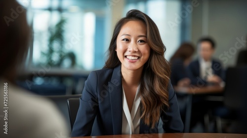 A joyful labor law attorney in a negotiation smiles warmly.