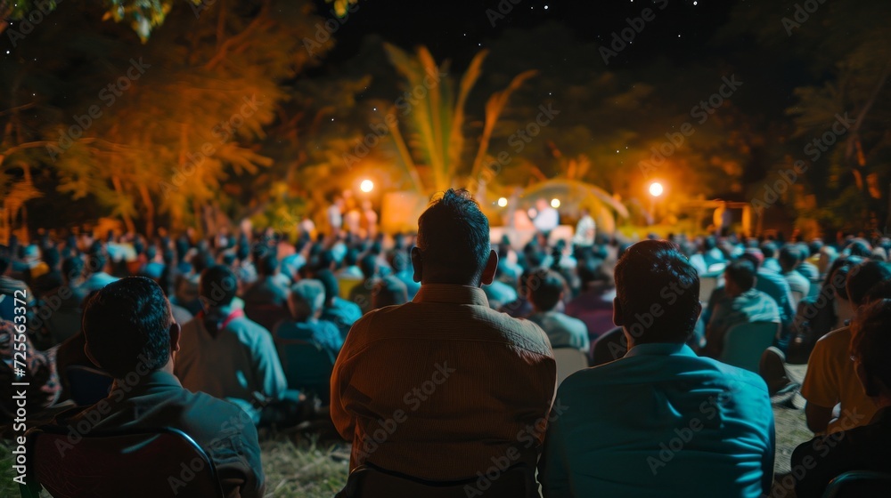 life long learning people sit in large outdoor open air lecture at night life long learning people sit in large outdoor open air lecture at night