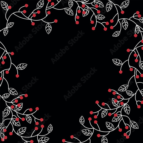 leaves and berries background frame vector