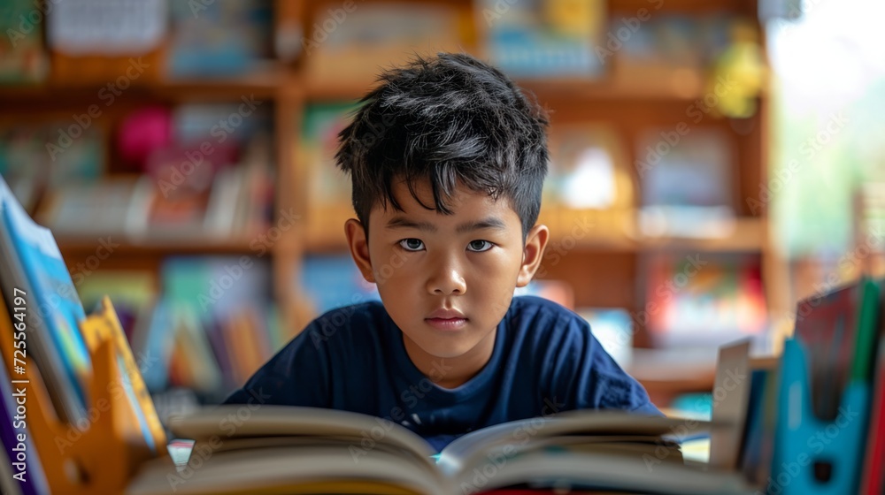 an immigrant child learning a new language at a language school an immigrant child learning a new language at a language school