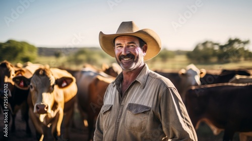 Radiant rancher with contented steer photo