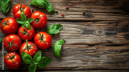 Tomatoes on Vintage Wood Table with Copy Space