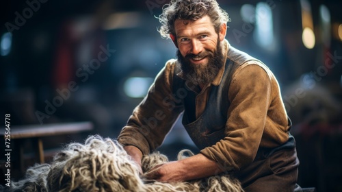 Wool shearer expertly harvesting wool photo