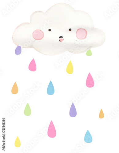 watercolor cute cloud with rainbow color raindrops © Alicevkoy