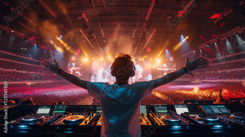 A professional DJ performing in a massive stadium photo