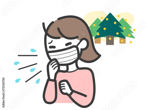 花粉症でくしゃみをしている女性のイラスト