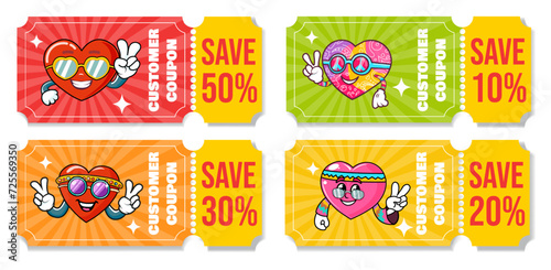 Vector customer discount coupons for valentine's day, sale. coupons for printing and electronic, virtual,gift voucher , coupon book. 