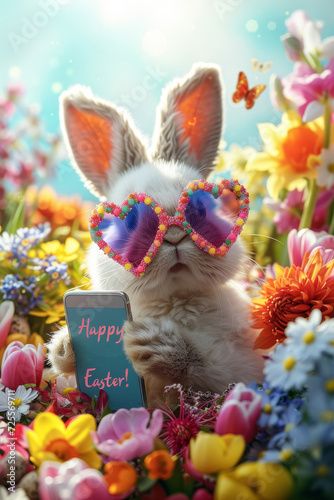 Easter Celebration Card with Easter Bunny in pink heart sunglasses