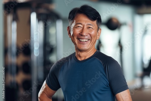 Smiling senior man in a fitness center