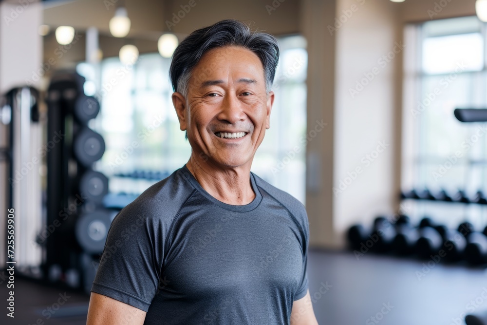 Fototapeta premium Smiling senior man in a fitness center