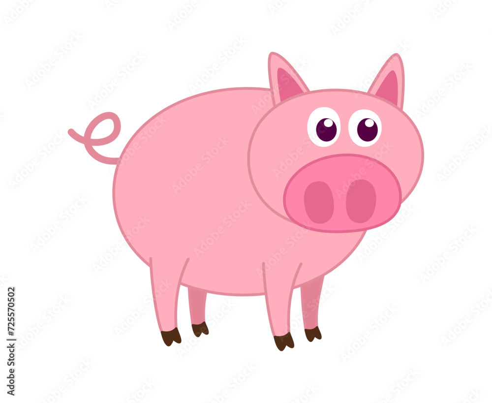 A cute and young pink pig on a white background - vector A cute and young pink pig on a white background - vector
