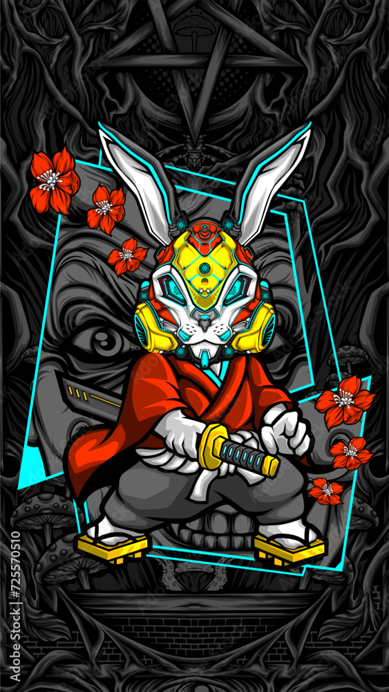 samurai rabbit cyberpunk vector illustration samurai rabbit cyberpunk vector illustration