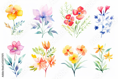Papier peint A set of vibrant, watercolor flower illustrations, ready to bring joy to any spa