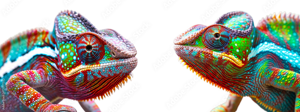 Colorful chameleon isolated on transparent background. 