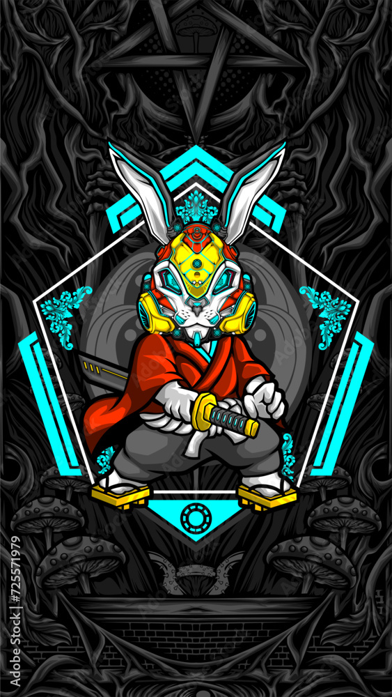 samurai rabbit cyberpunk vector illustration samurai rabbit cyberpunk vector illustration