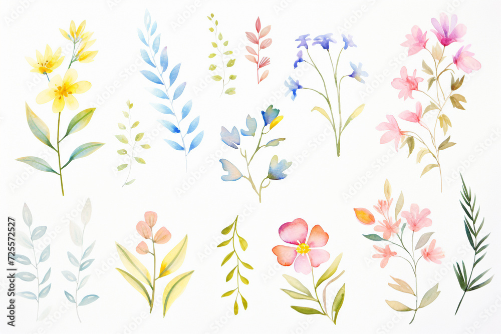 Decorative floral designs in soft watercolors, offering a romantic, vintage feel , cartoon drawing, water color style - obrazy, fototapety, plakaty 
