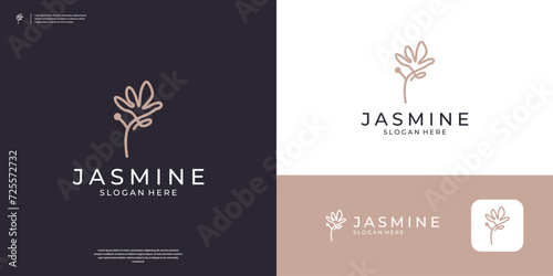 Minimalist flower line logo design template