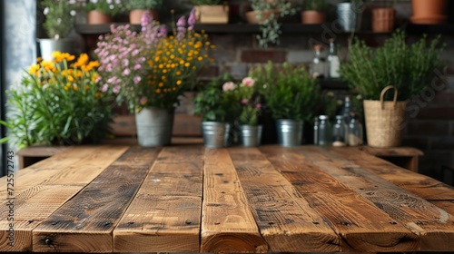Empty rustic old wooden boards table with Few honey on desk.