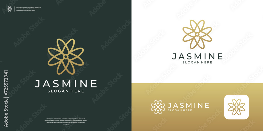 Minimalist flower logo icon vector. jasmine logo with line art style. Minimalist flower logo icon vector. jasmine logo with line art style.