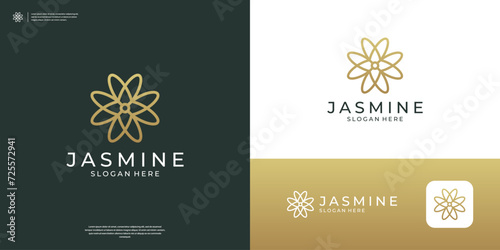 Minimalist flower logo icon vector. jasmine logo with line art style.