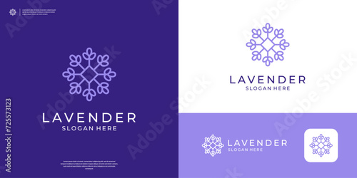 Geometric lavender flower logo design template