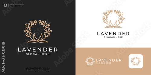 Minimalist elegant Lavender logo and branch © kiarev