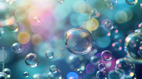 Abstract background with colourful bubbles made from shampoo or soap