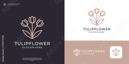 Minimalist elegant tulip flower logo design with line art style