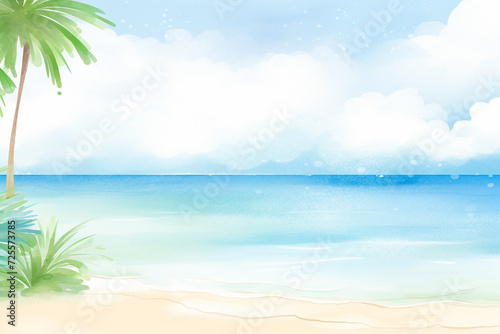 Serene turquoise waves lapping up against an exotic Caribbean shore , cartoon drawing, water color style