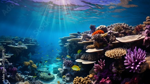 Underwater panorama of tropical coral reef. Underwater world. #725573979