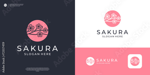 Japanese flower cherry blossom logo design template