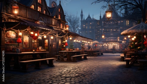 Christmas market in old town of Riga, Latvia. Panorama