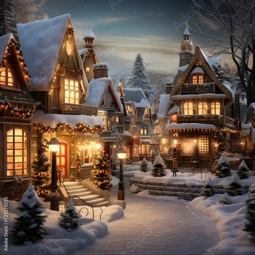 Winter in the village. Christmas and New Year holidays. Christmas card.
