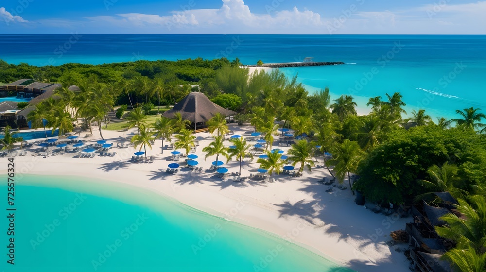 Beautiful panoramic aerial view of caribbean beach.