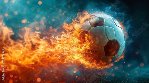 Soccer ball burning on a dark. Generative Ai.