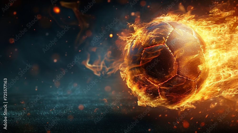 Soccer ball burning on a dark. Generative Ai.