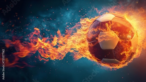 Soccer ball burning on a dark. Generative Ai.