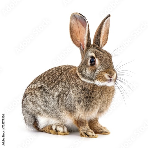 Eastern Cottontail Rabbit in natural pose isolated on white background, photo realistic