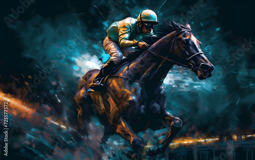 Racing horse and jockey, Generative AI © Andrii
