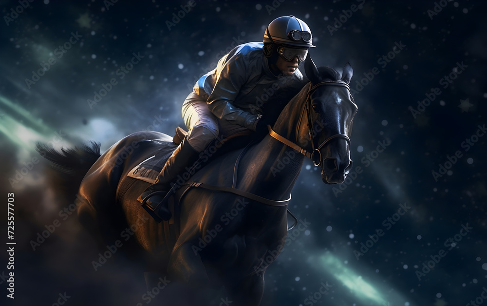 Racing horse and jockey, Generative AI