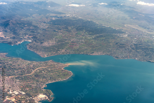 Fototapeta Naklejka Na Ścianę i Meble -  view from the plane window to Greece Athens and the Aegean Sea