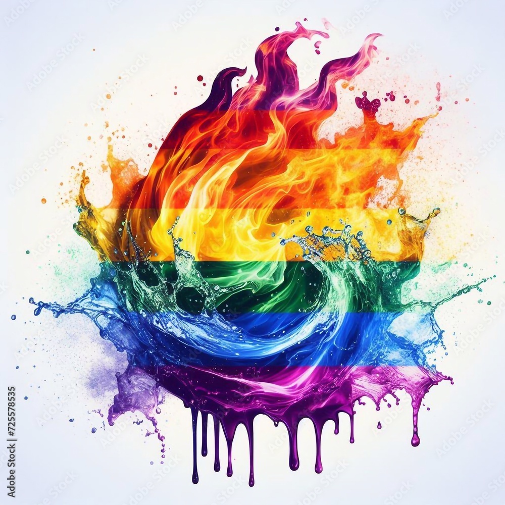 LGBTQ rainbow flag, blending water and fire. AI generated illustration ...
