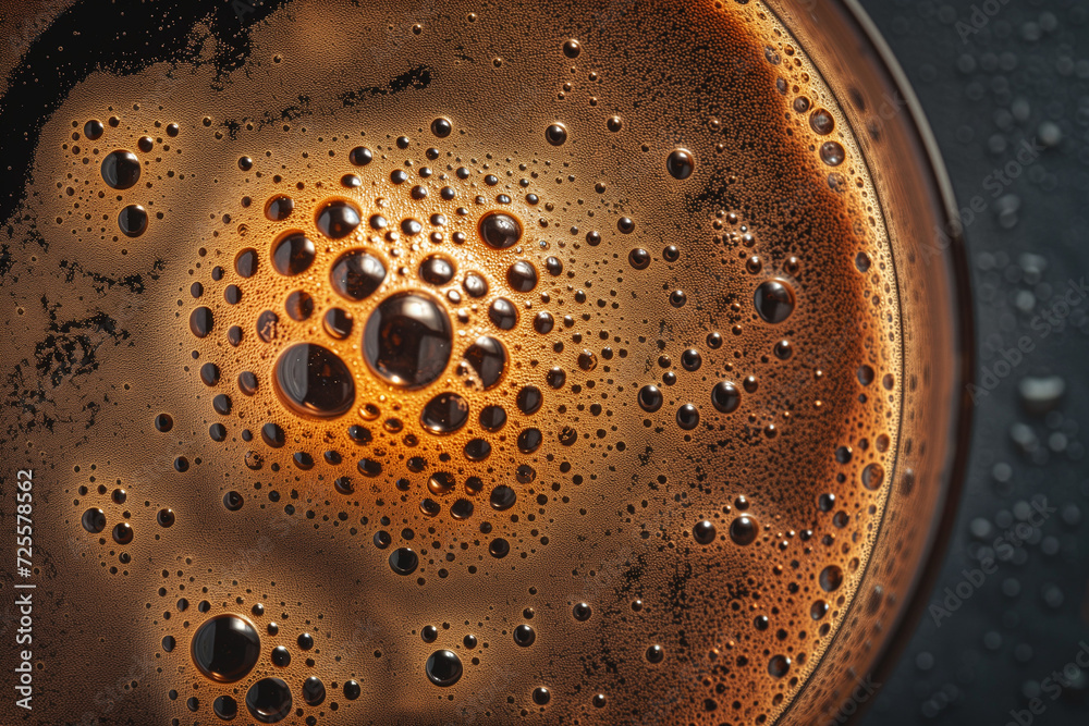 Aerial view of a glass of black beer, stout or porter, generative AI Aerial view of a glass of black beer, stout or porter, generative AI