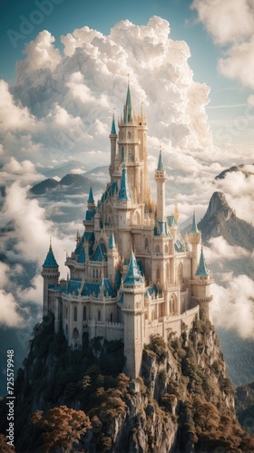 Extremely detailed, 8k, ultra-realistic ivory castle that looks like it's above the clouds, digital art