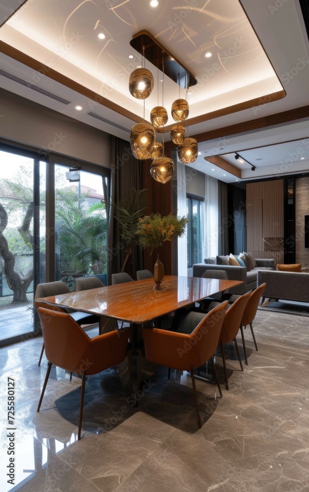 a beautiful modern luxury dining room with dining table and chairs