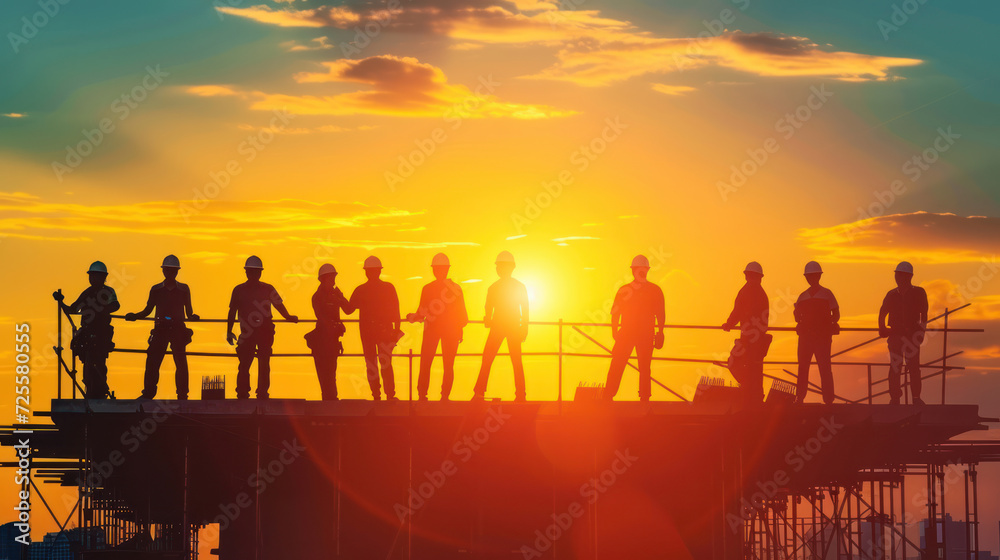 Construction concept ,Silhouette of staff as a team. Construction concept ,Silhouette of staff as a team.