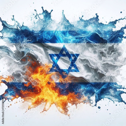 Israel flag what Splash of water and flame. AI generated illustration